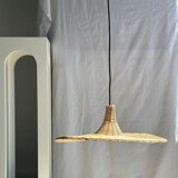 Small suspension, rattan luminaire in hat shape D:60cm