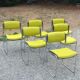 Set of 6 designer chairs with wooden seats and backs, chrome legs.