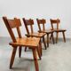 Vintage brutalist wooden dining set chairs & table 1970