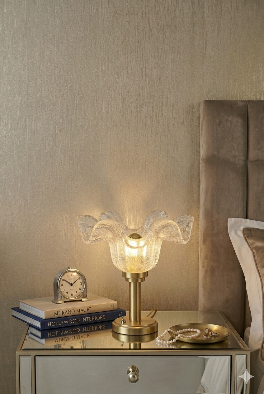 Table lamp "Corolle" – Murano Bullicante glass & patinated brass