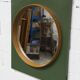 Unusual round wall mirror, 60 cm, teak edge on a green rectangular board, 1960s