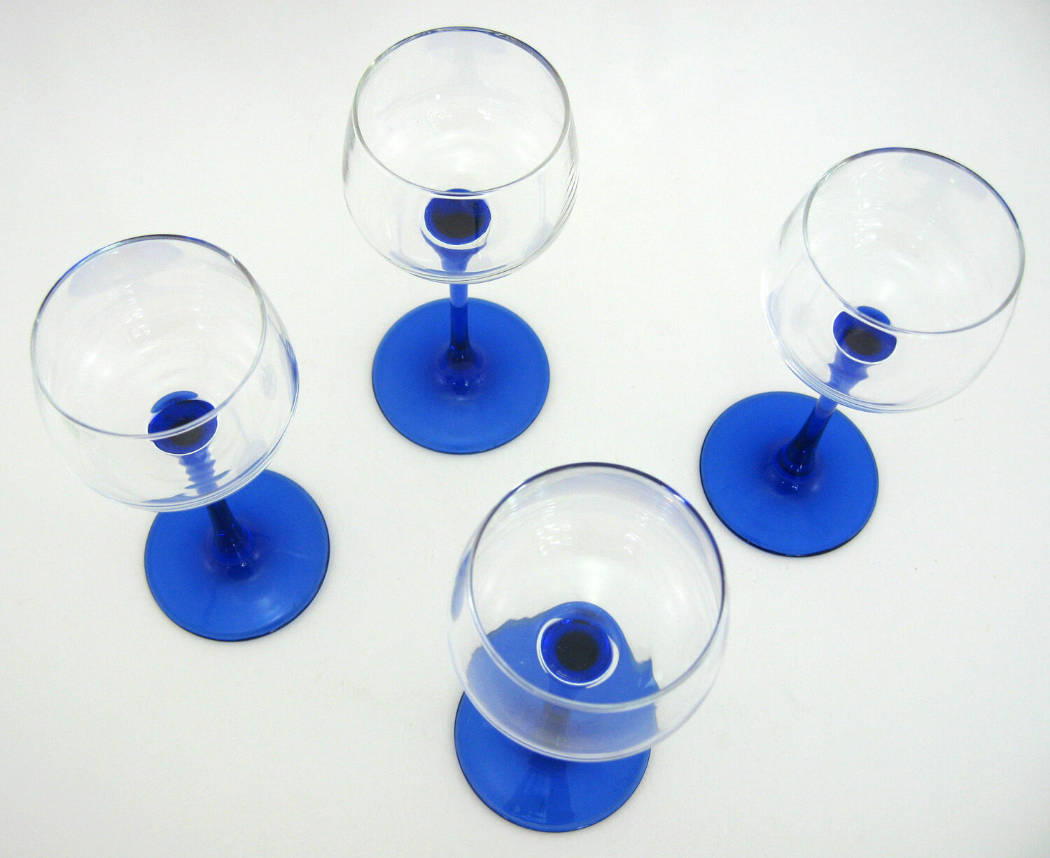 4 glasses of Alsace white wine - cobalt blue stem - Luminarc France - vintage 70s