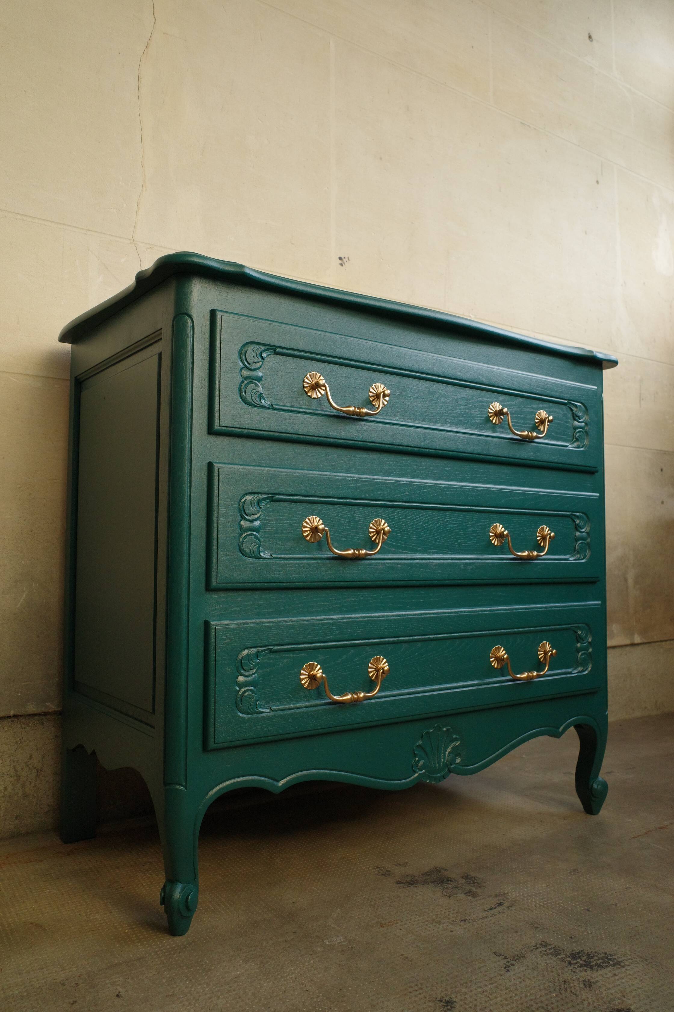 Emerald green vintage dresser revamped