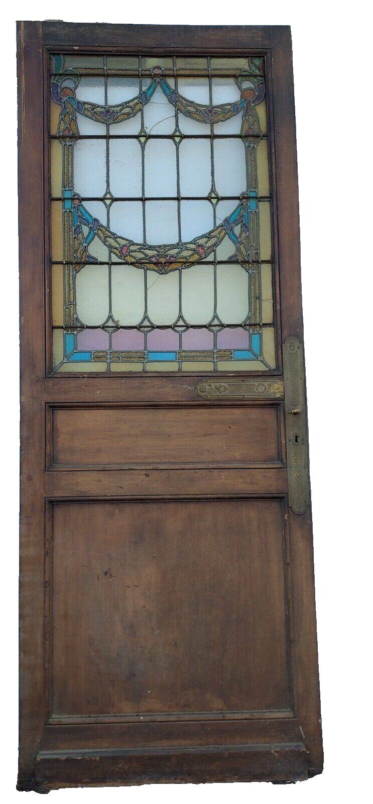 oak door with stained glass