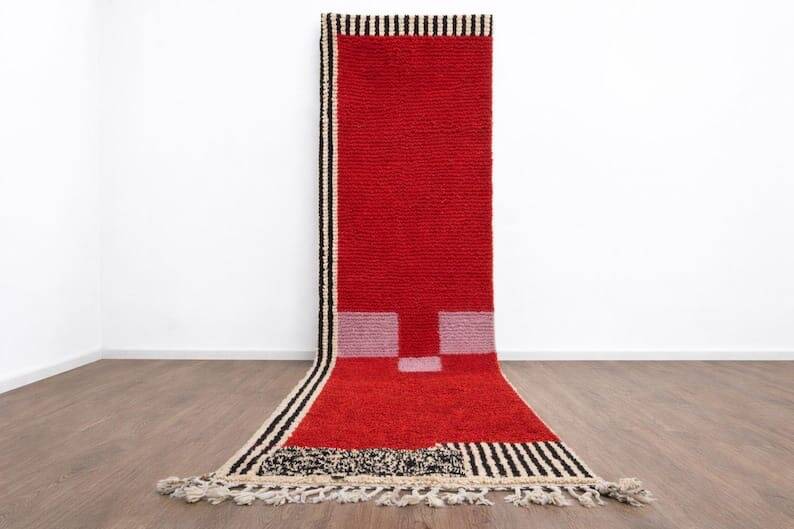 Handwoven natural wool hallway rug size 75*300 cm