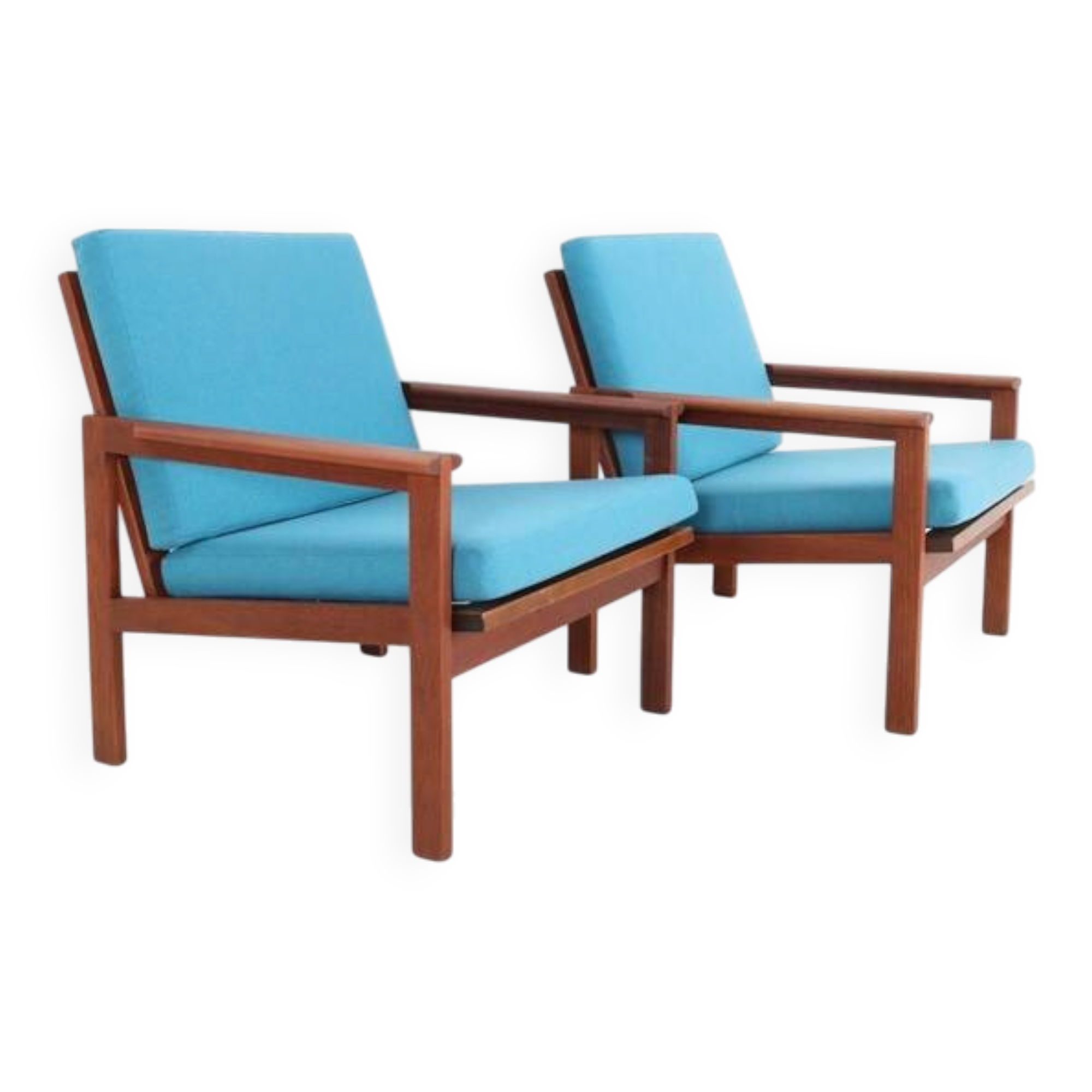 Ensemble de 2 fauteuils en teck "Capella" restaurés d'Illum Wikkelsø / Niels Eilersen.