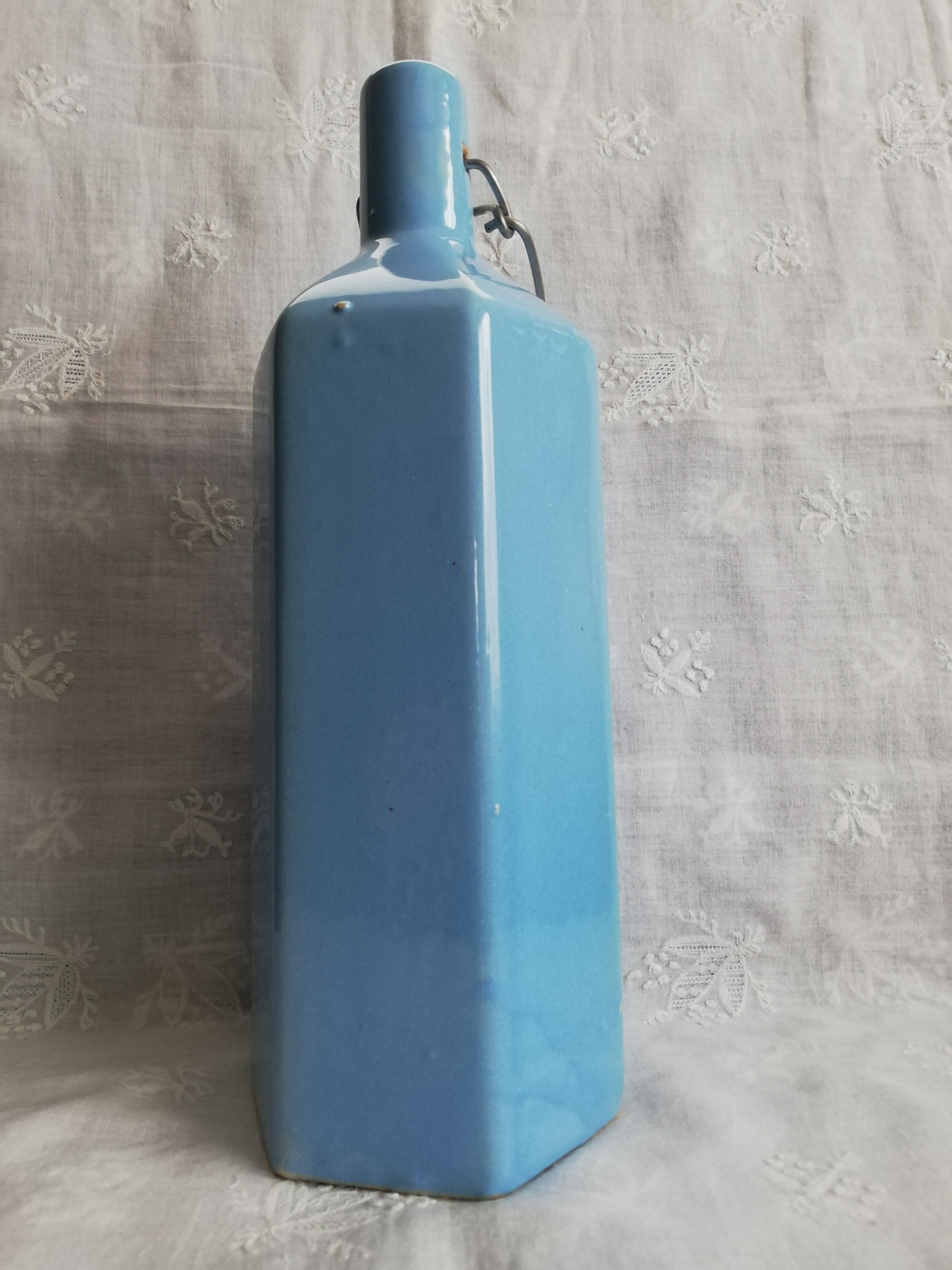 Blue ceramic hot water bottle