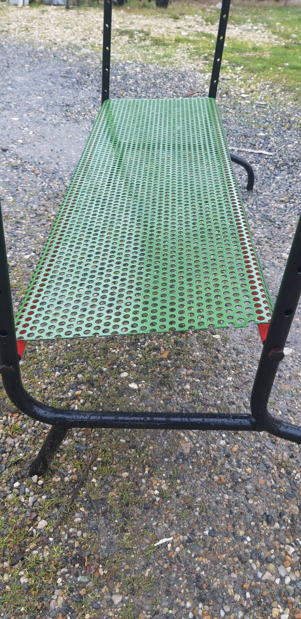 Vintage floor furniture perforated iron and metal