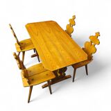 Chaises et table Cepelia Tiroler, ensemble de 5 pièces, Pologne, années 1960, marquées.