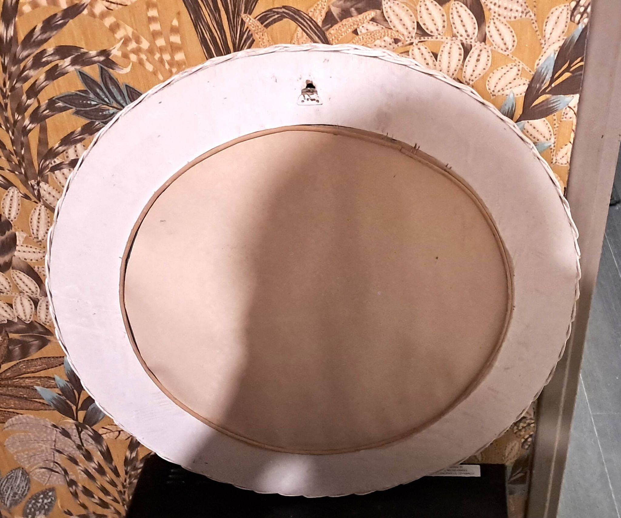 White rattan mirror, 1970s, France, decorative item for entryway or bedroom, large mirror