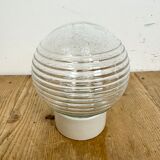 Vintage White Porcelain Ceiling Light with Ribbed Glass , 1970s
