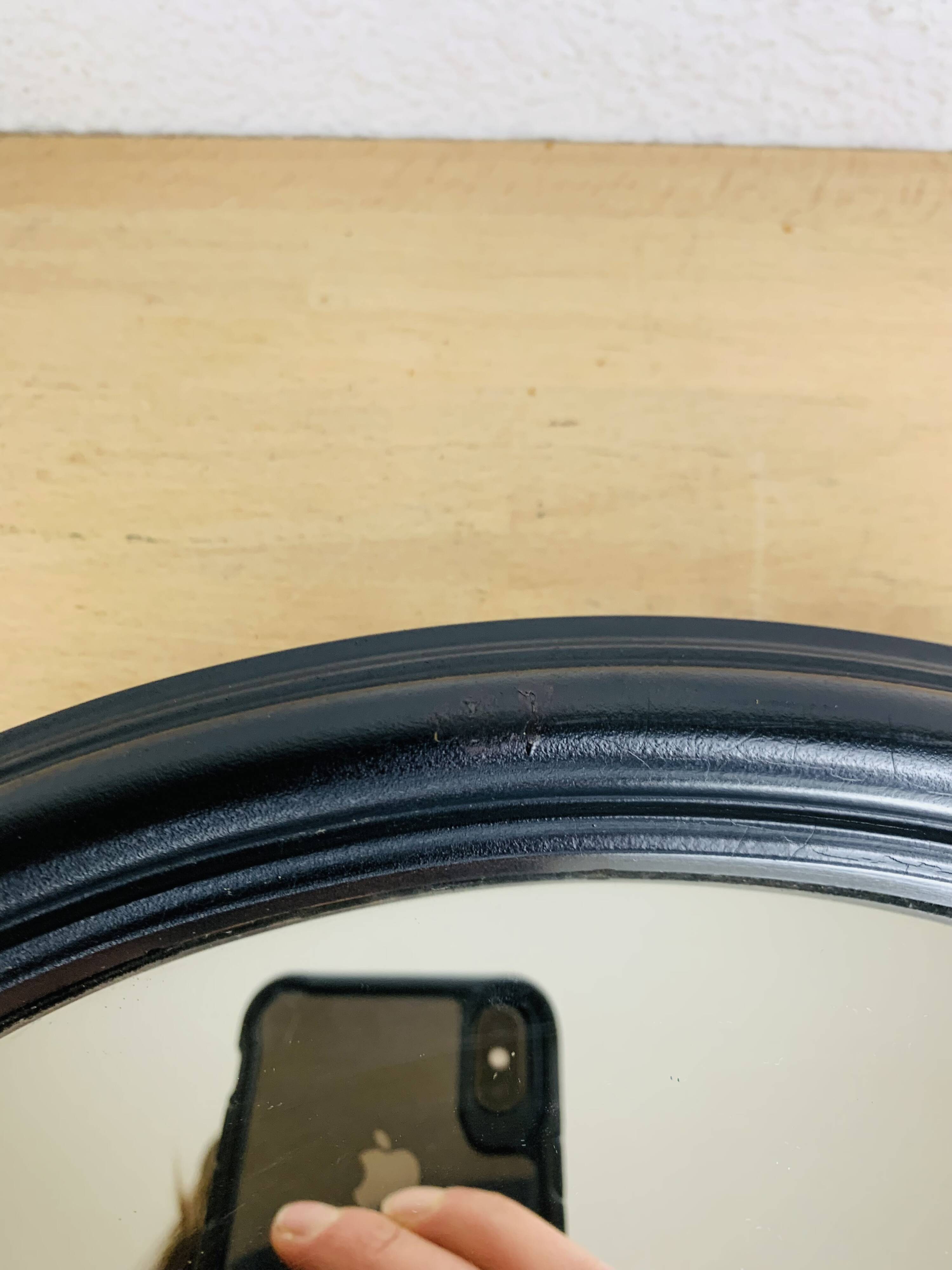 Pair of round mirrors with black rim 40 cm, vintage