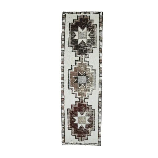 Tapis couloir en laine Oushak turc vintage des années 1970, 97x323.