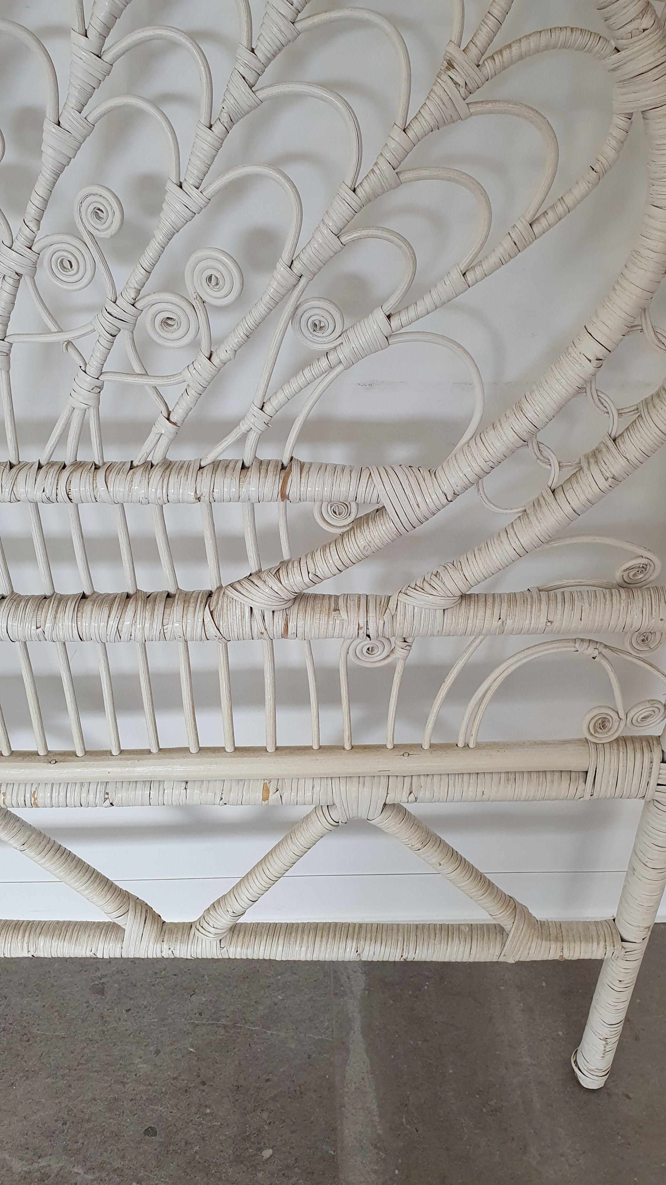 Peacock rattan headboard painted white