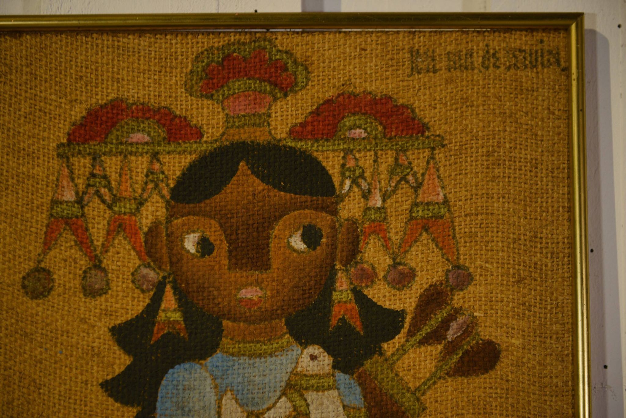 Pair of canvases on jute, ethnic art, framed by Trousson et Cie, Roubaix, 1970s.