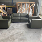 2-seater sofa and 2 armchairs set Pfister for Knoll khaki leather