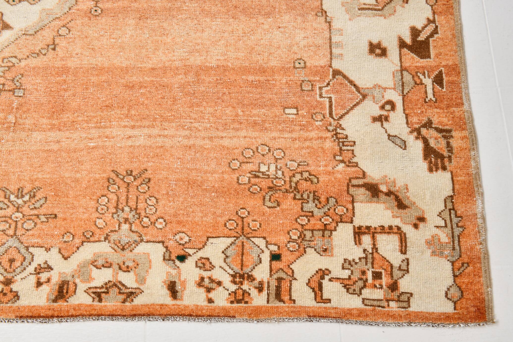 Rare Tapis Anatolien Vintage en Laine Fait Main Tons Brique & Ivoire