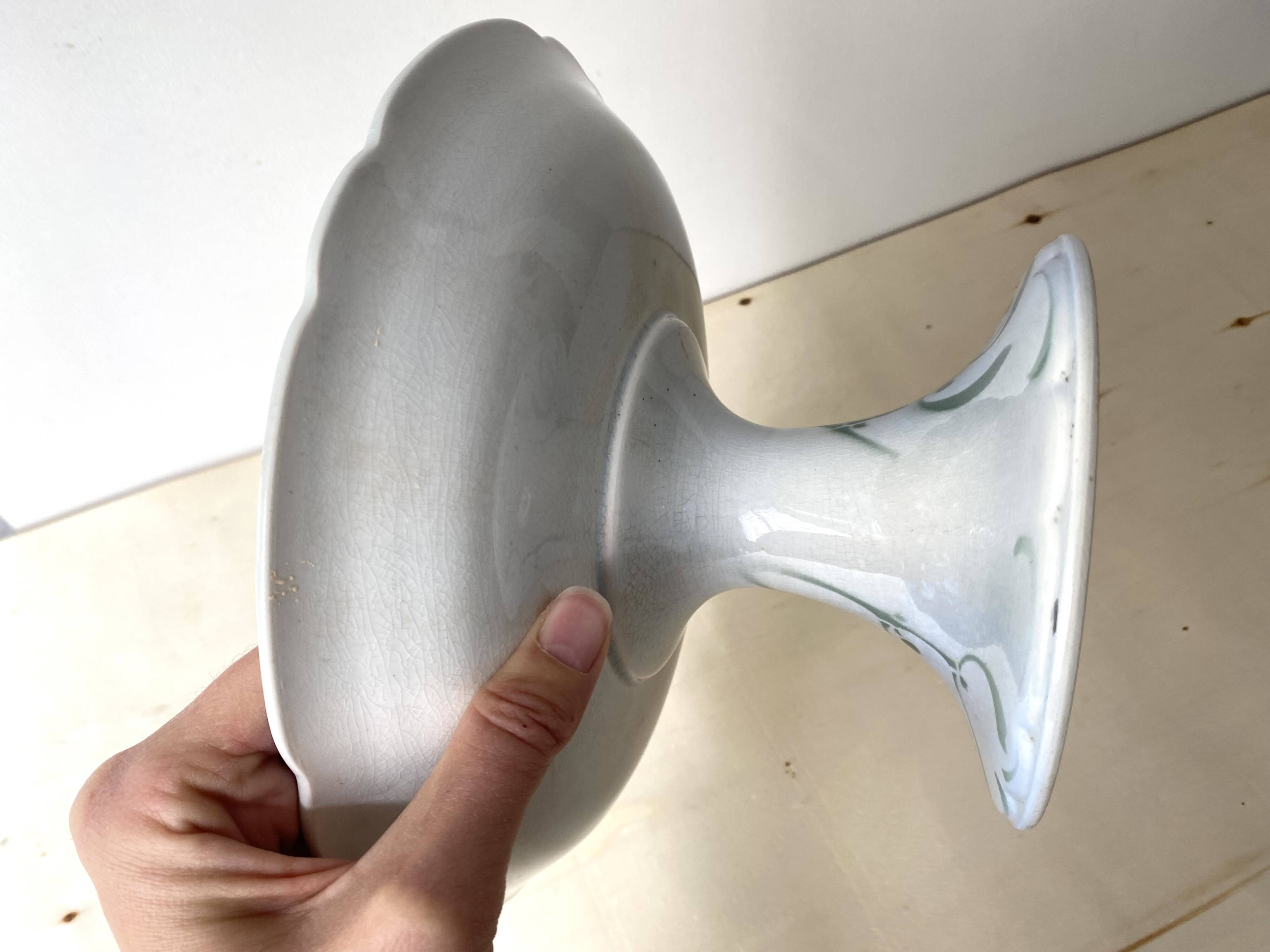 Lunéville earthenware compotier by Lachenal 1900, K&G mistletoe model servant