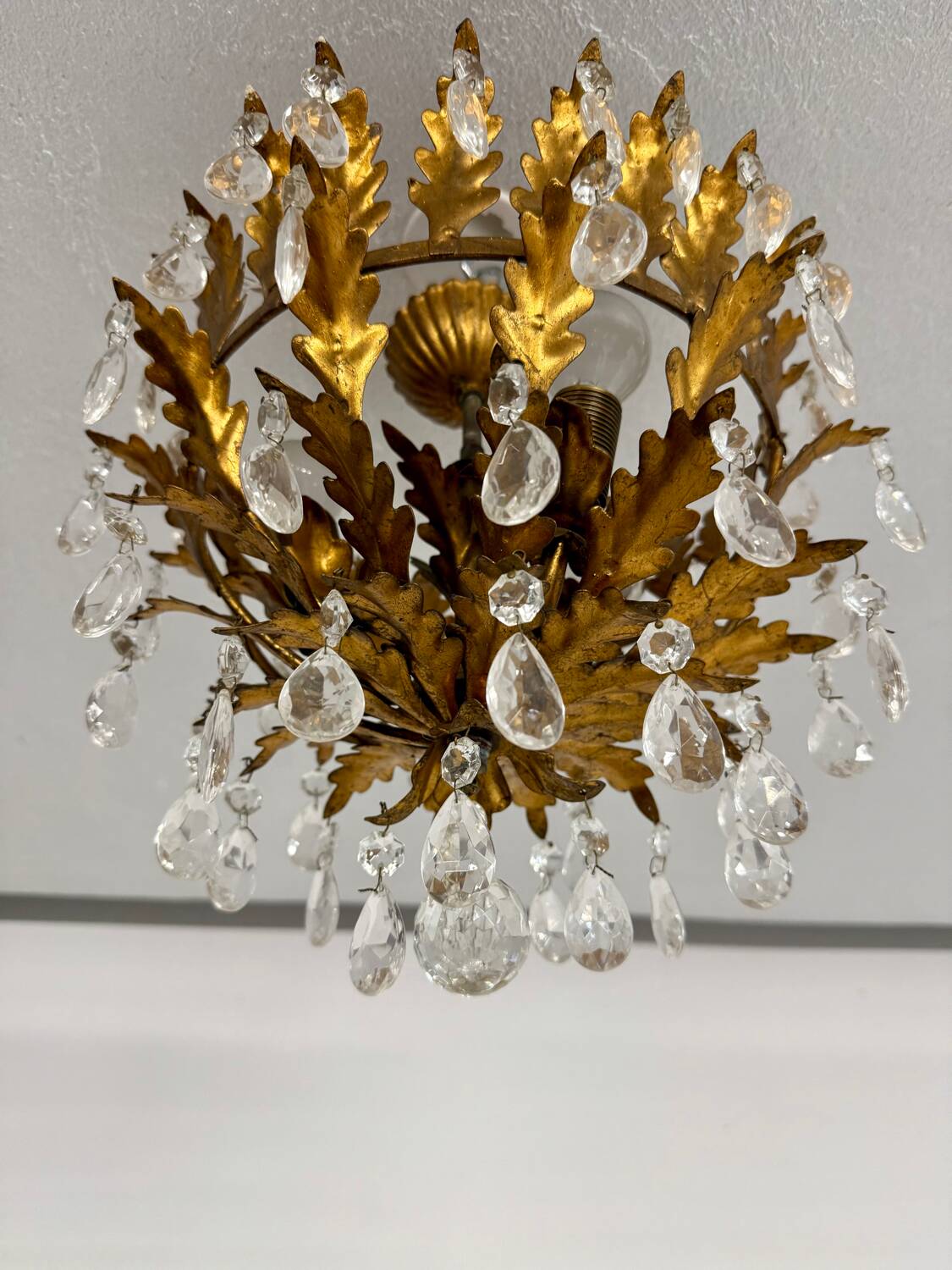 Antique chandelier with brass tassels, Banci design, Florence, Italy, 1950s