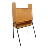Vintage light oak secretary desk with metal base