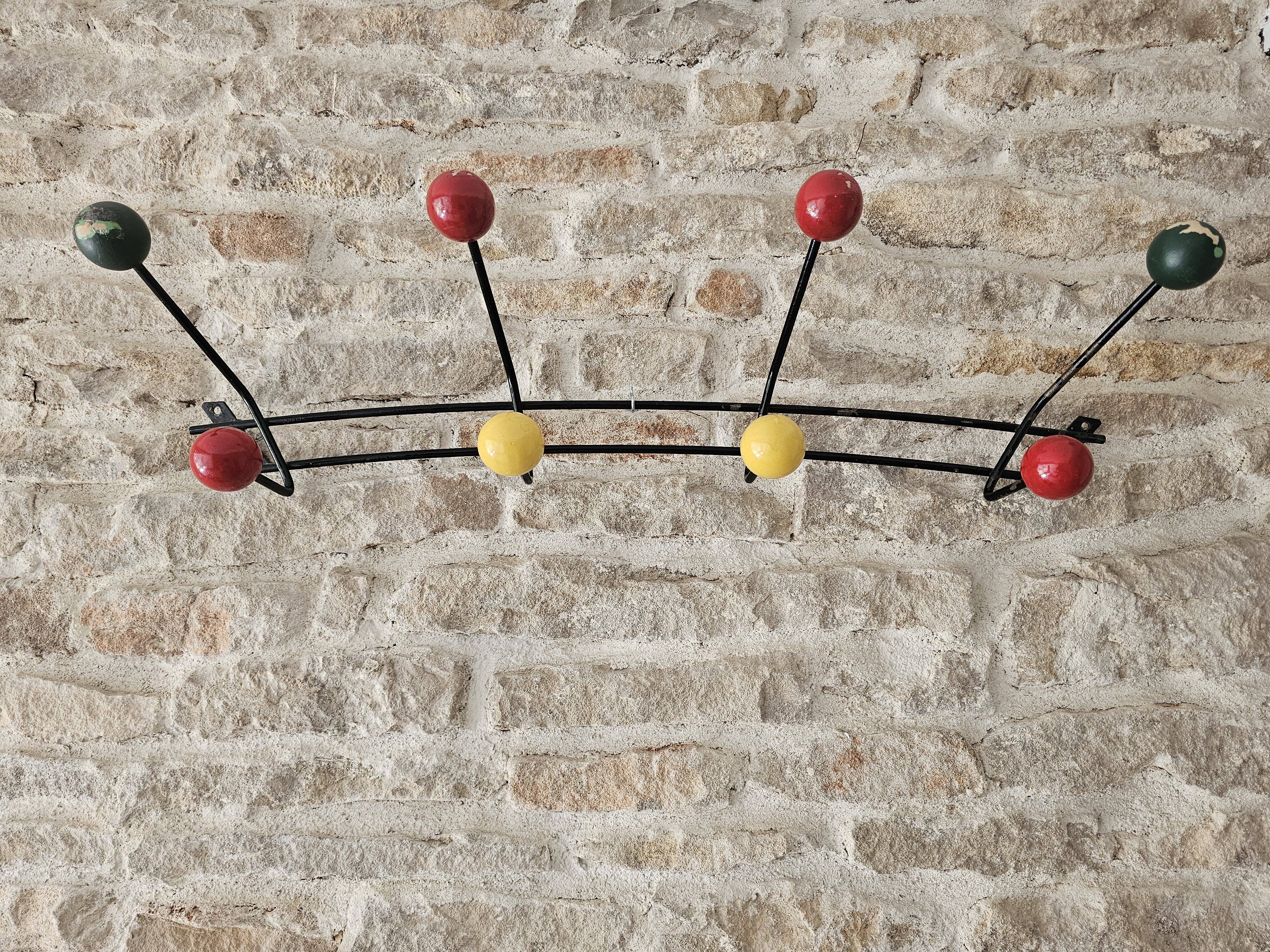 Porte manteaux 8 patères boules - Design Roger Feraud vintage Années 60's