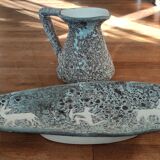 Vintage ceramic pitcher/Vallauris Annette Roux flat set