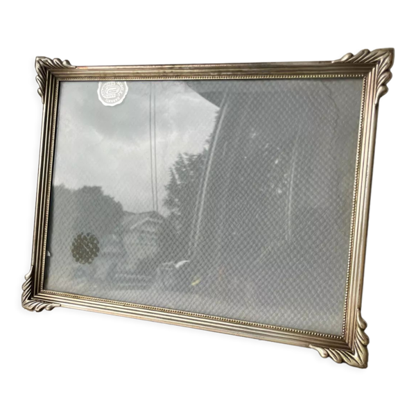 Cadre art déco métal argent laiton 21,5 cm x 16,5 cm verre convexe — Beyit