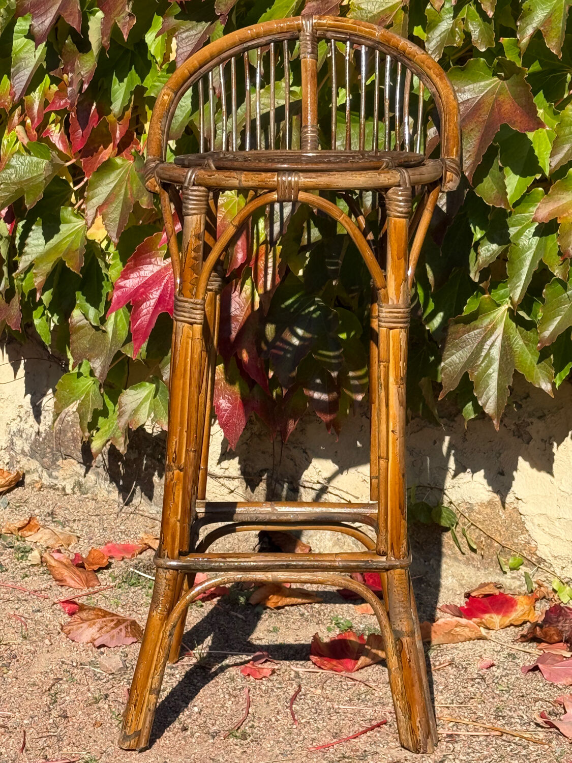 Pair of 1960s rattan stools from France.