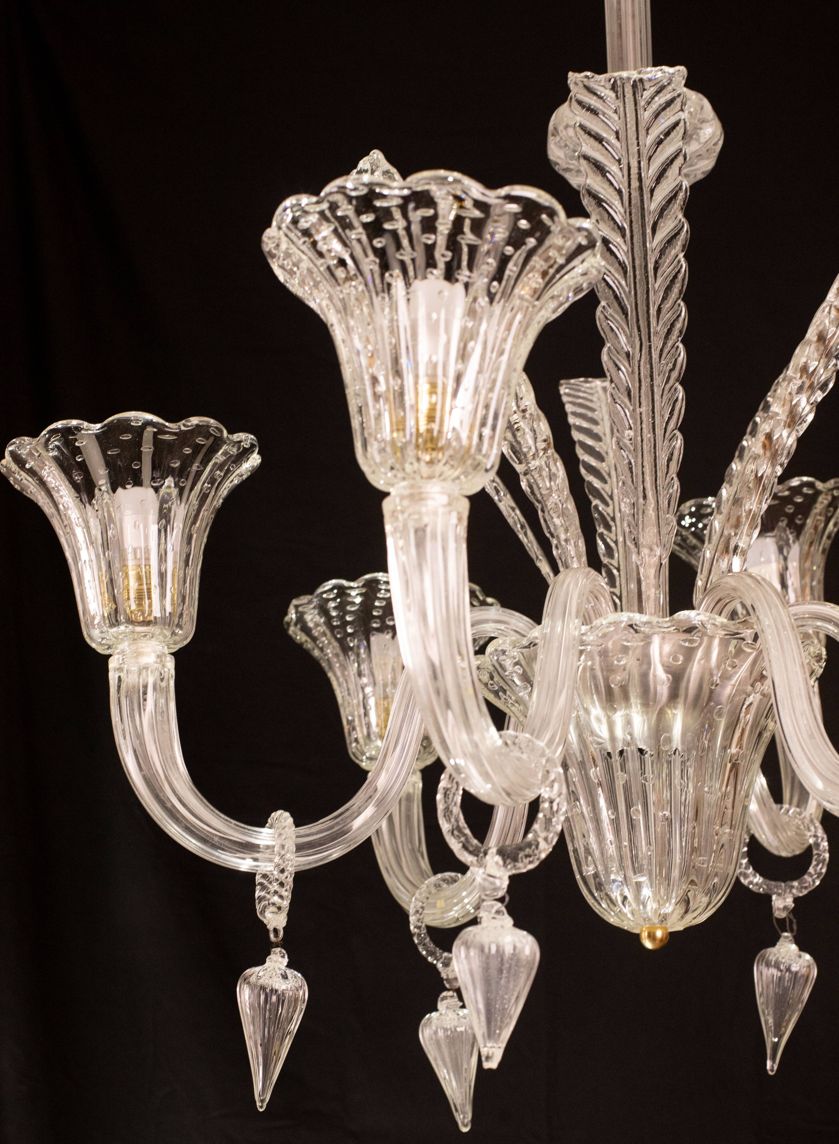 Extraordinary Art Decò Barovier e Toso Chandelier, Murano “Bubble” Glass, 1940s