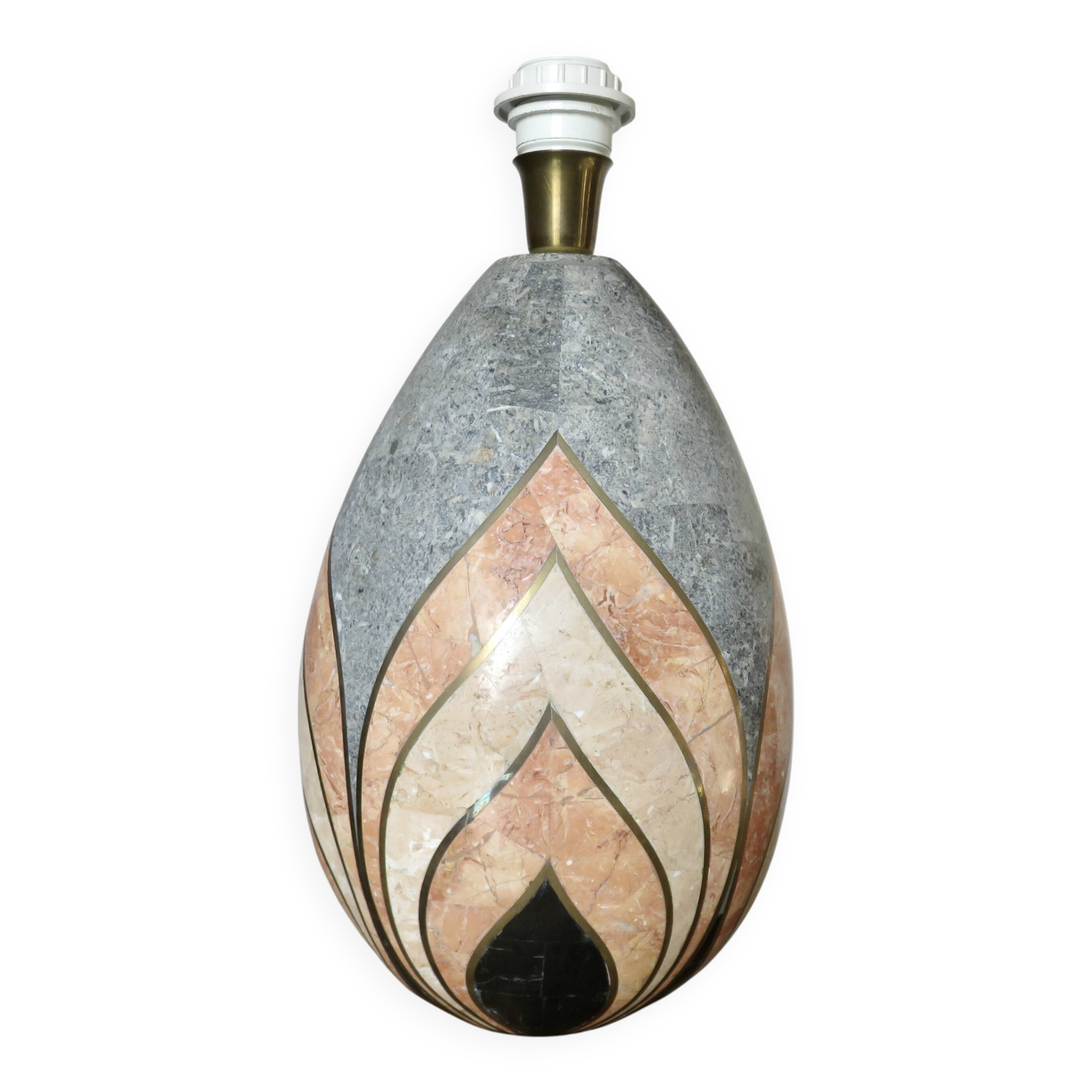 Art Deco style lamp in marble veneer and brass from the 70s