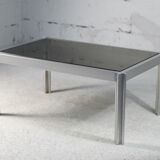 International Furniture. Steel coffee table and smoked glass. Circa 1970