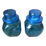 2 blue glass jars