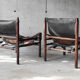 Pair of Safari armchairs, solid wood and leather, 60