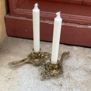 Pair of hand candlesticks / bronze candle holders