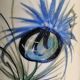 Vintage 1960s Vallauris Yellow Ceramic Vase, Blue Peacock Feather Decor
