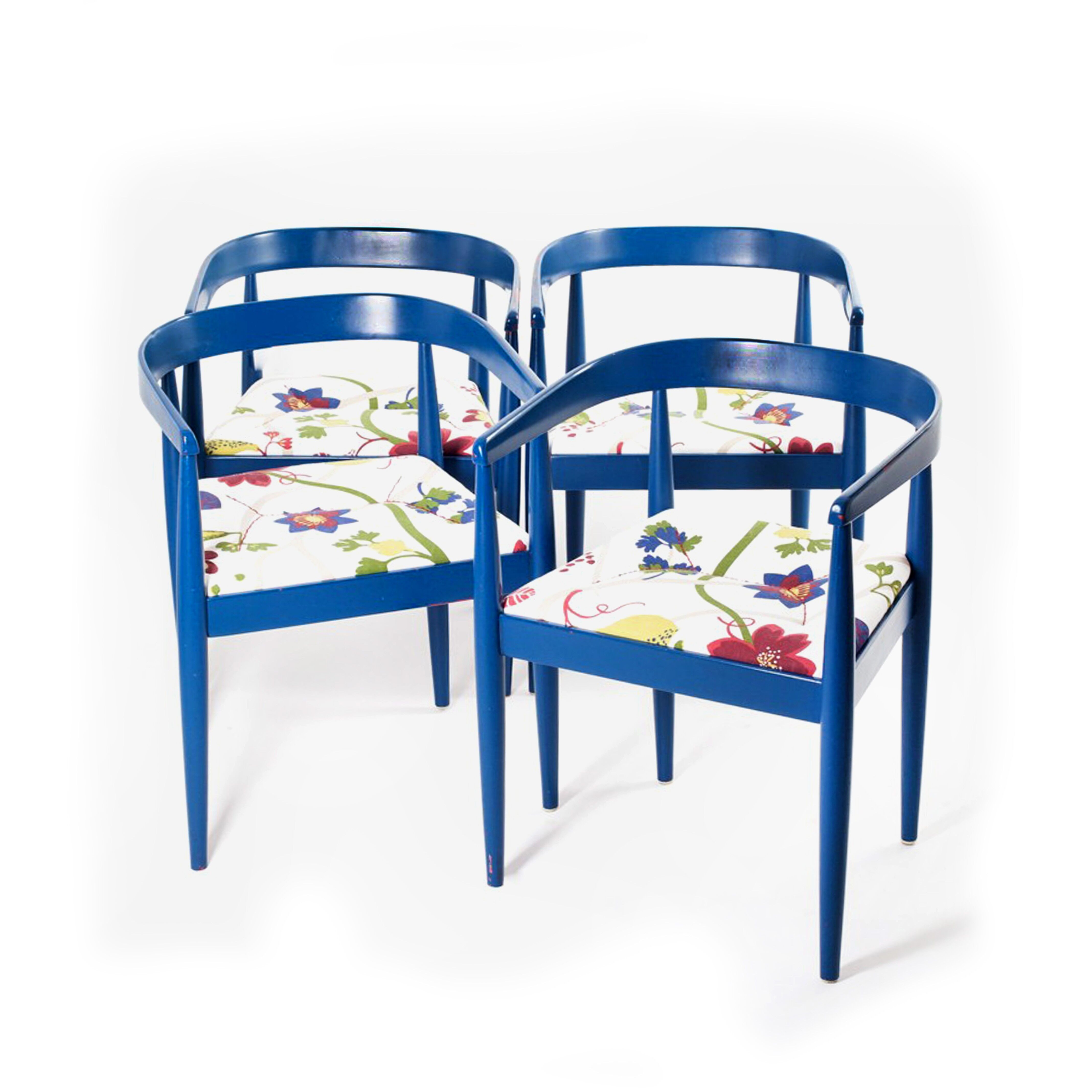 Vintage Flower Fabric & Blue Beech Armchair