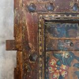Indian door hand painted with bird and floral patterns, 2 leaves, fixing with 2 rings