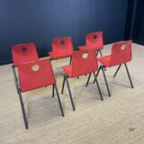 Set of 6 S30 Galvanitas chairs in raspberry red and grey from the 70s