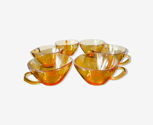 Lot de 6 tasses Vereco, verre ambré