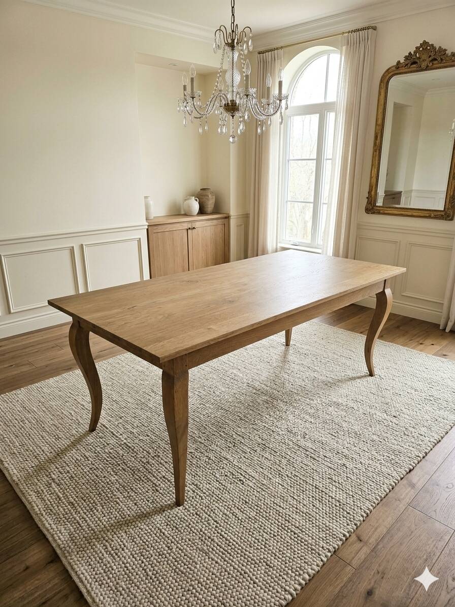 Louis XV style farmhouse table in solid oak, 170×80cm
