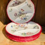 Set of 6 compartmentalized plates Longwy hand painted