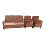Ensemble de 3 canapés + grand tapis | Bois + tissu rembourré