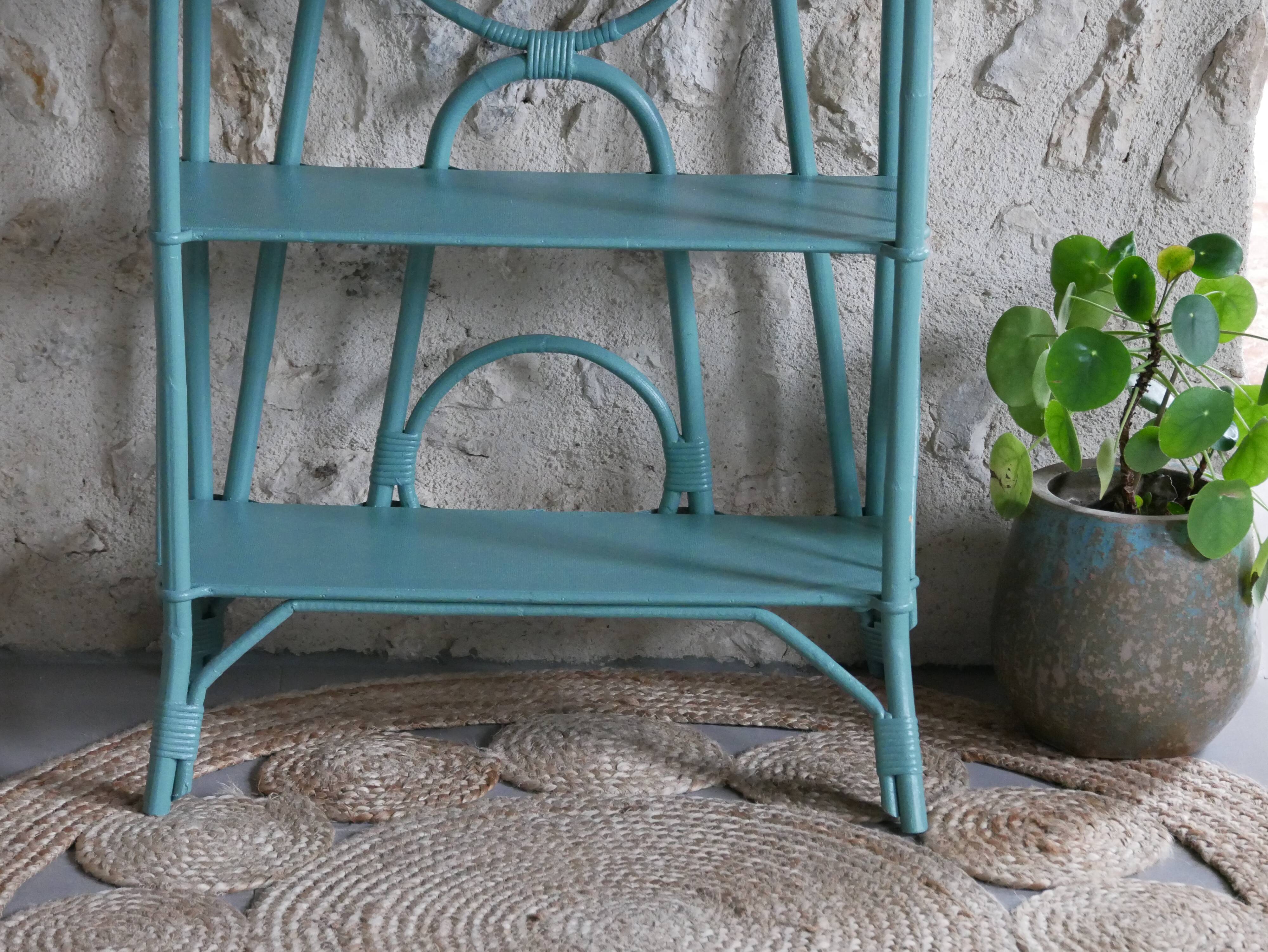 Blue rattan shelf