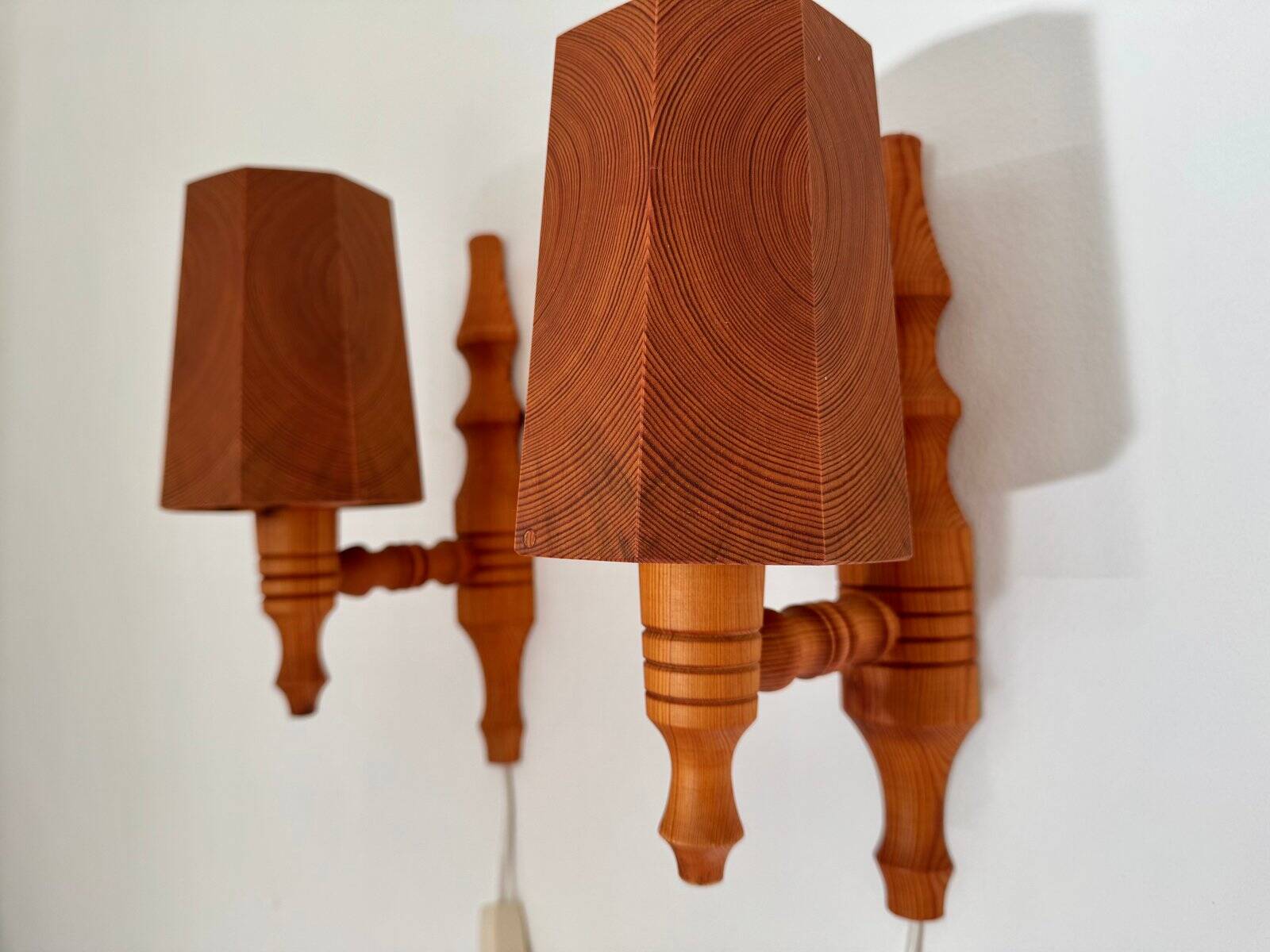 Vintage Swedish wall sconces in pine, 1970s, set of 2
