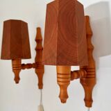 Vintage Swedish wall sconces in pine, 1970s, set of 2