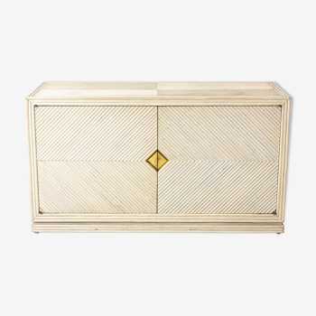 French coastal style cabinet in crème reed and brass, 1970s
