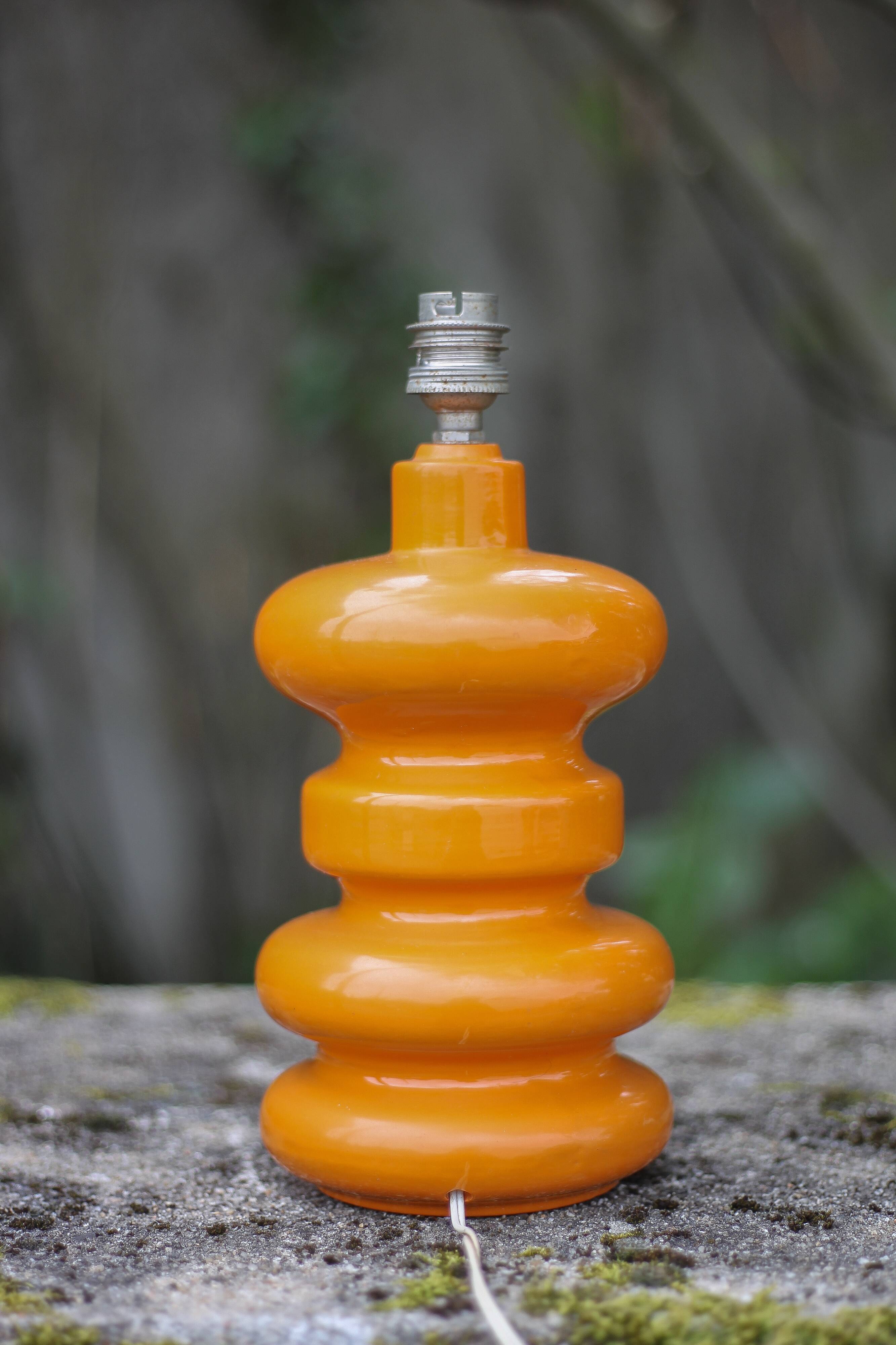 Bedside lamp, vintage table lamp, orange ceramic lamp with plastic lampshade, 70's