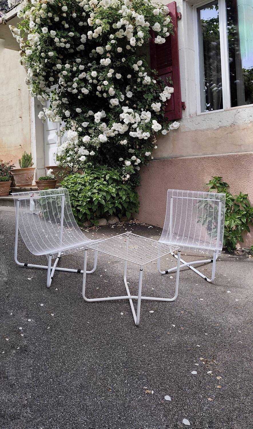 Garden furniture set with 2 vintage Habitat armchairs and 1 vintage Ikea table