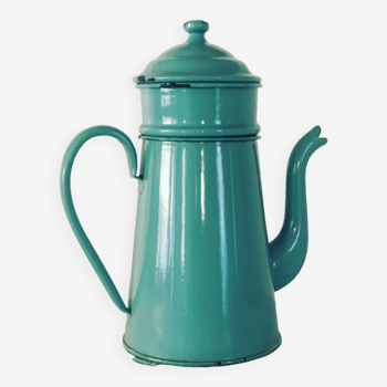 Cafetière émaillée vert vintage