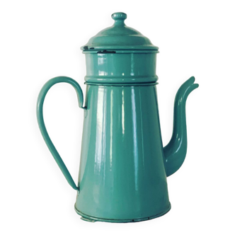 Cafetière émaillée vert vintage